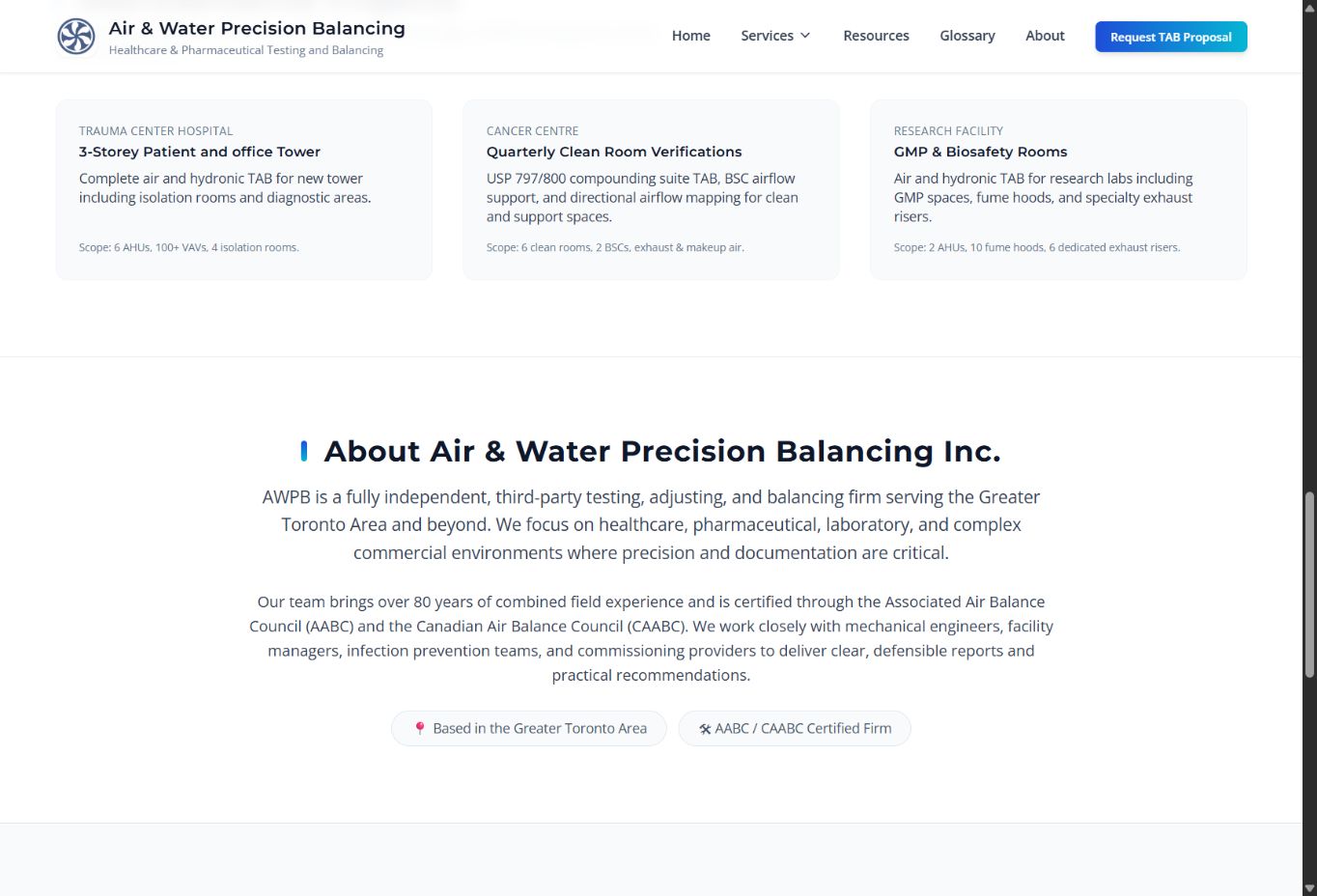 Air & Water Precision Balancing representative projects section