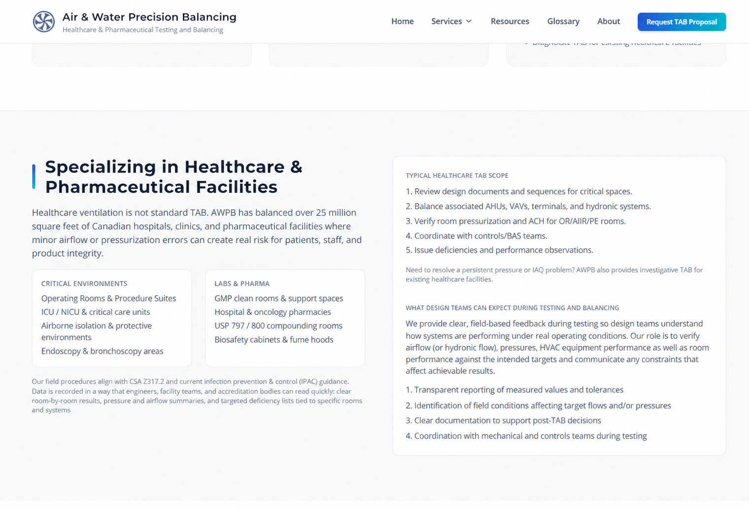 Air & Water Precision Balancing healthcare and pharmaceutical specialization section